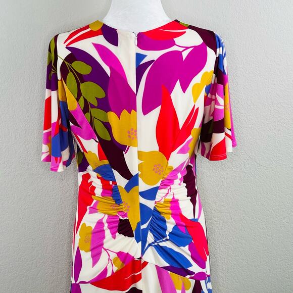 Donna Morgan White Multi Floral Ruched Short Sleeve Mini Dress 8/Medium NWOT - Picture 13 of 16